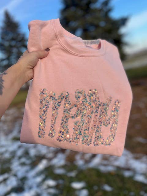 Blush Pink Merry Sequin Crewneck for wholesale by The Ruffled Princess Co.