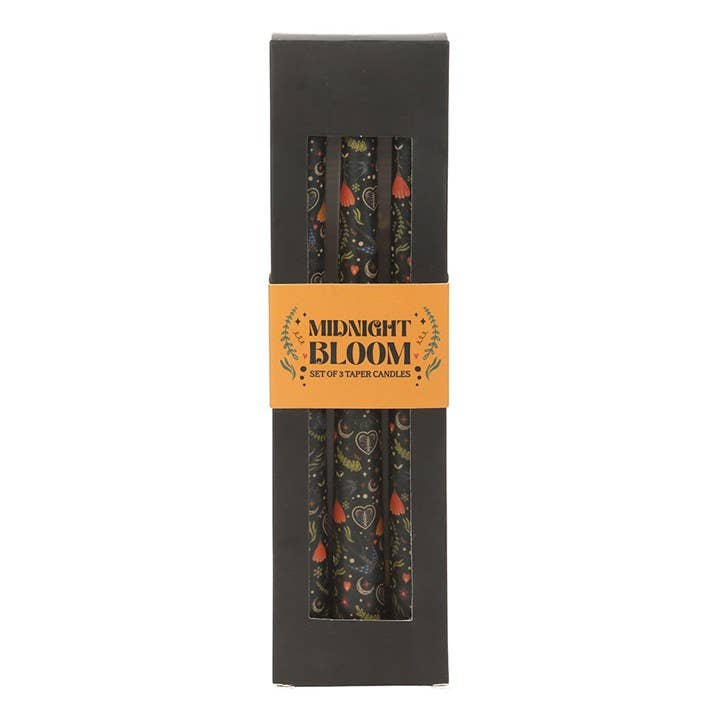 Something Different Wholesale - Wholesale Tapered candle/candlestick - Set of 3 Black Folk Floral Print Taper Candles1