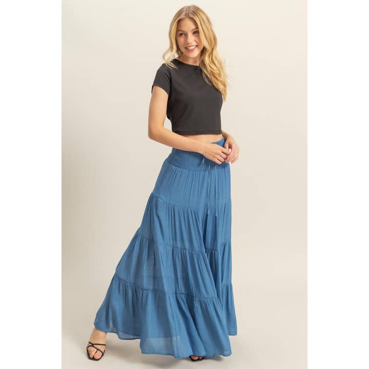 HYFVE - Wholesale Skirt - Women's - HF25E042-Smocked Waist Tiered Maxi Skirt