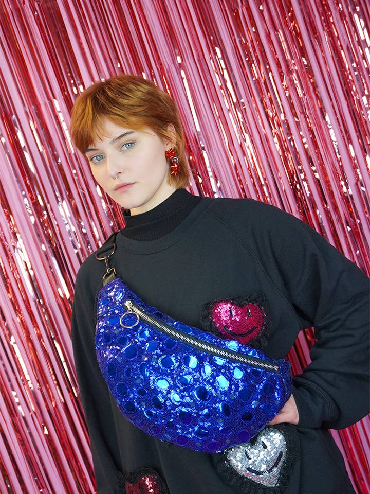 Barbarella Blue Sequin Luxury Crossbody Bag for wholesale by Isolated Heroes