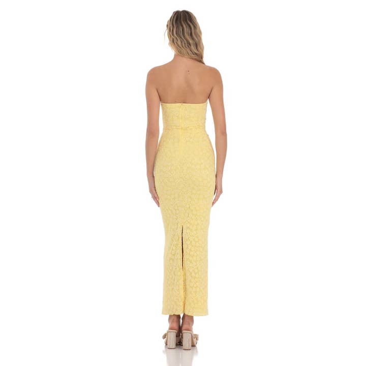 Lucy In The Sky - Wholesale Dress - Women's - Strapless Textured Floral Twist Maxi Dress in Yellow
