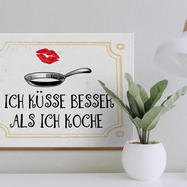 Femer - Wholesale Sign - Wooden sign saying Ich küsse besser als ich koche 40x30cm2