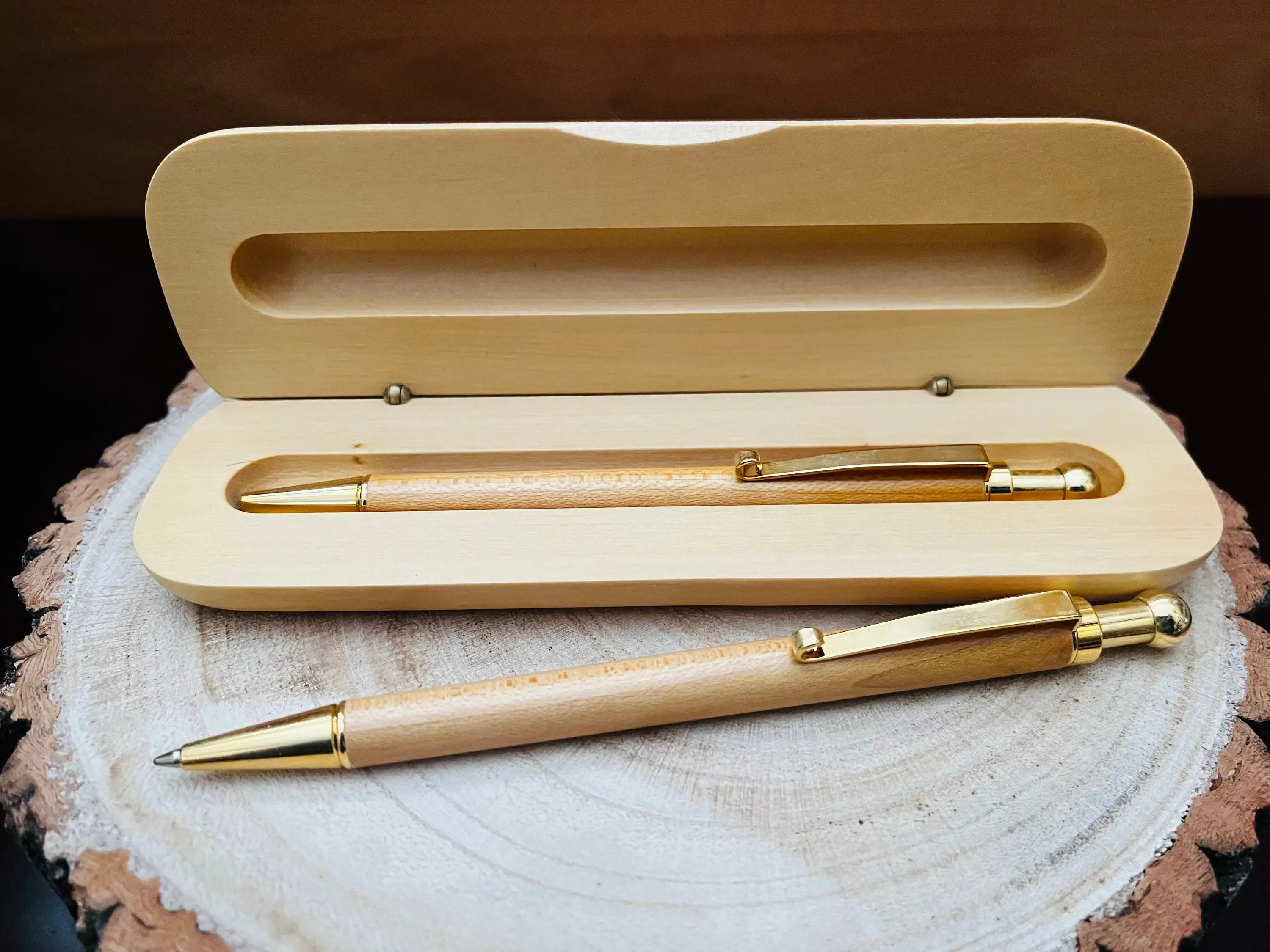 Wholesale Maple Ball Point Pen, Click Action, in Maple Pen Box for