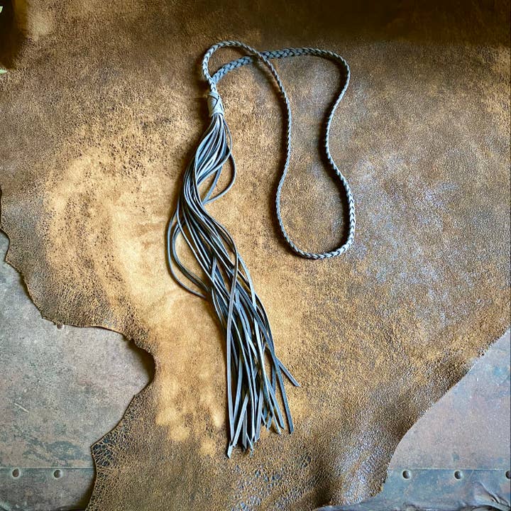 Braided Tassel Necklace - Charcoal Gray, Leather Necklace for wholesale by ASTALI