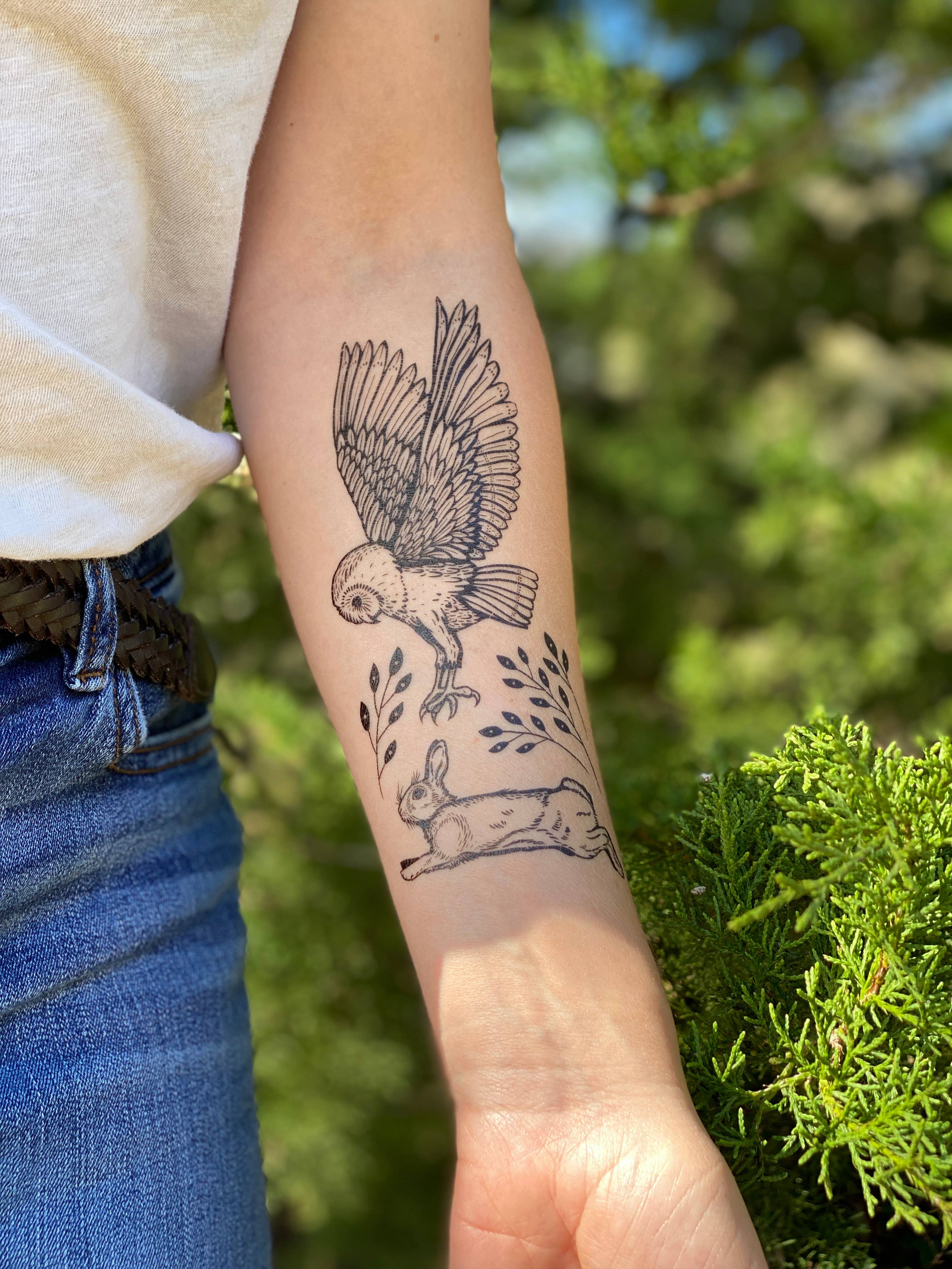 NatureTats - Wholesale Temporary Tattoo - Owl & Rabbit Temporary Tattoo