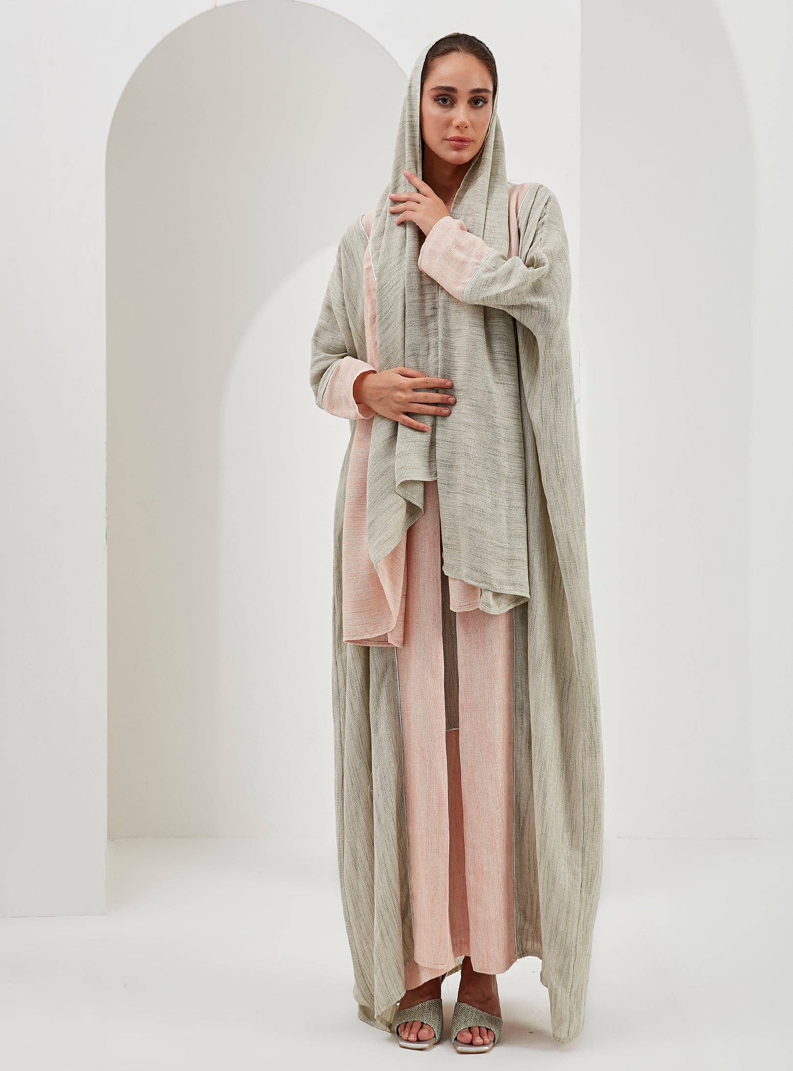 Store WF – wholesale Kaftan – Women's – Linen Cotton Silver Glitter Three Pice Abaya Set8