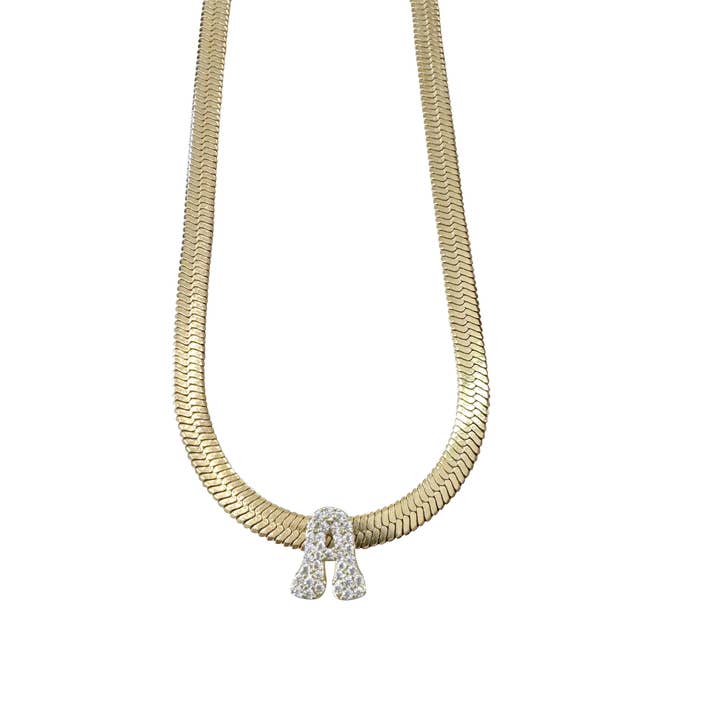 Gemelli - Wholesale Pendant/Charm Necklace - Groovy Initial Herringbone Necklace - Top 12 Prepack0