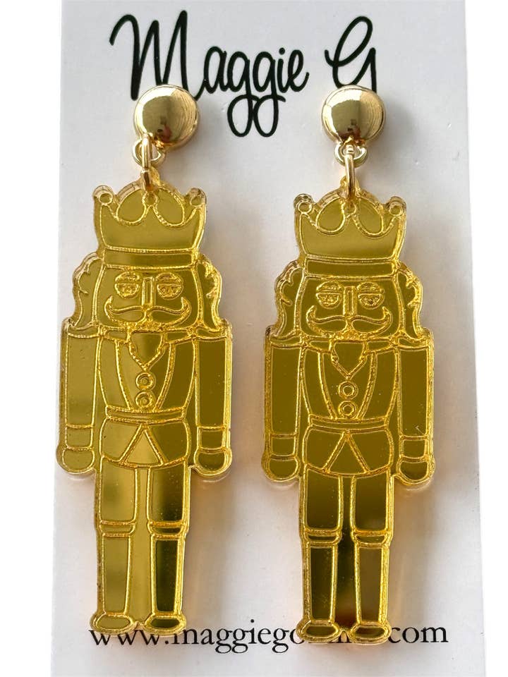 Nutcracker Earrings Gold Mirror for wholesale by Maggie G