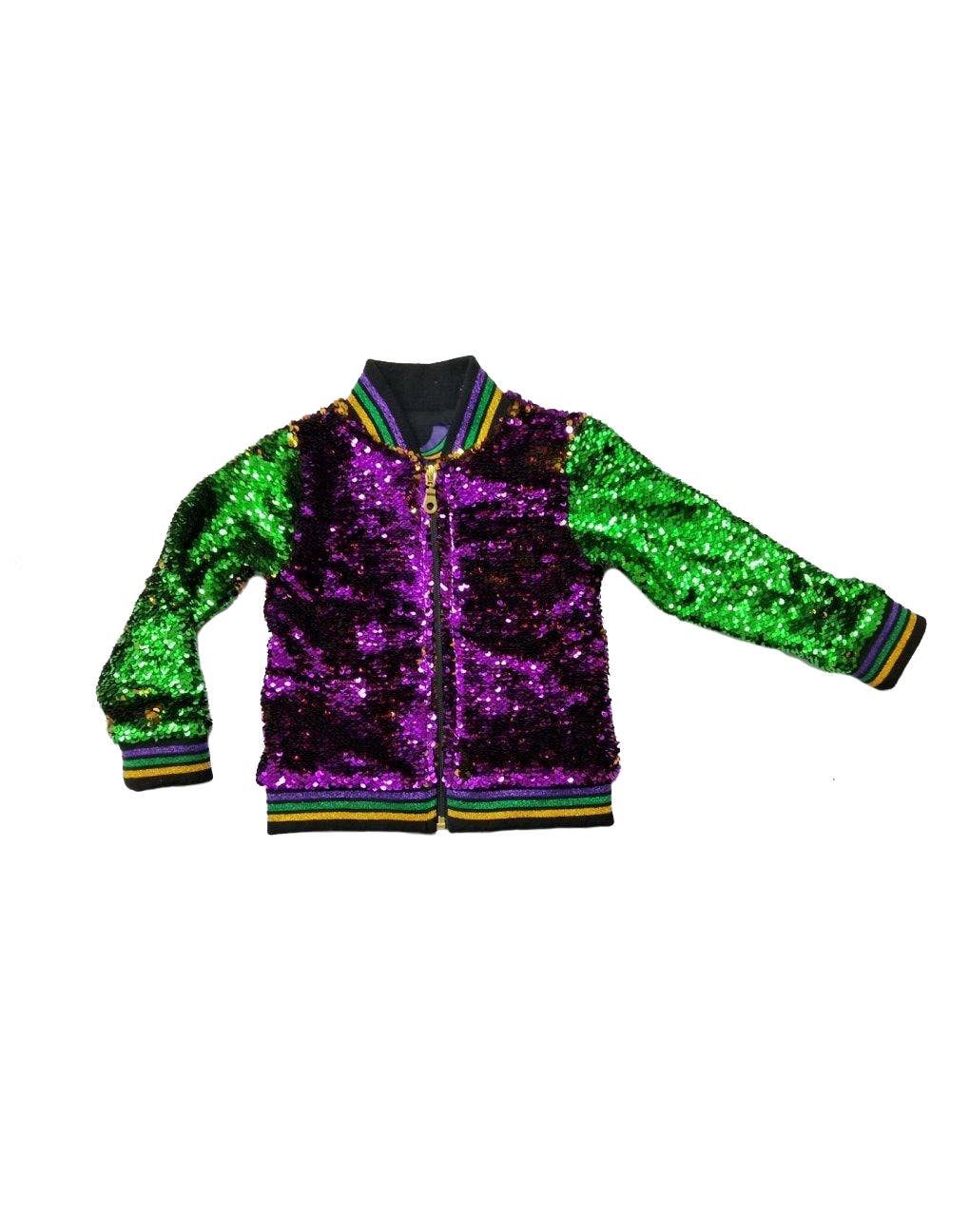 Mardi Gras Creations – Großhandel Jacke – Kinder – Paillettenjacke für Kleinkinder in Violett, Grün und Gold0