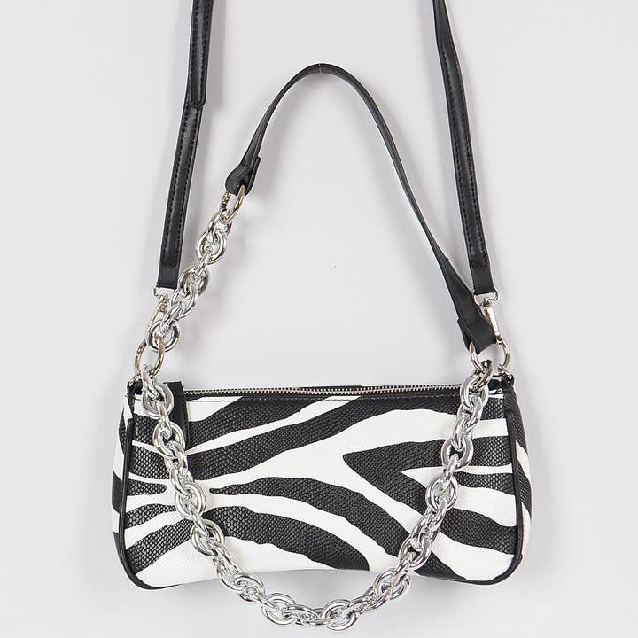Zebra Print Simple Clutch W/Chain for wholesale by 3AM BY H&D ACCESSORIES