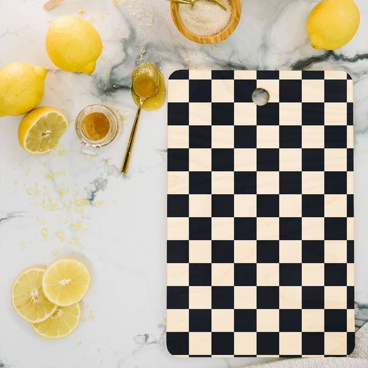Deny Designs - Wholesale Cutting Board - Cuss Yeah Designs Black Cream Checker Cutting Board Rec