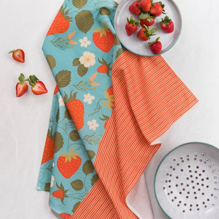 Strawberry Fields Cotton Tea Towel – Summer Fruit Design for wholesale by Amicreative