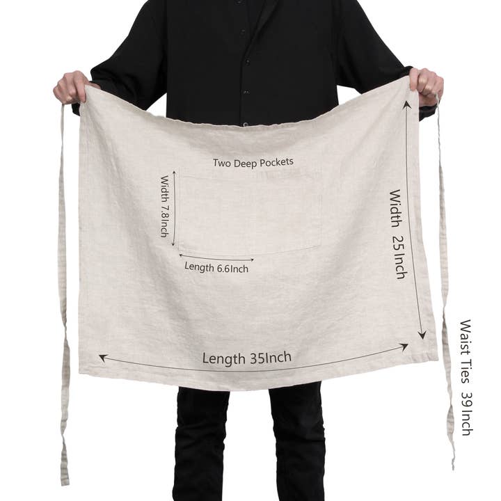 Triton Linen – wholesale Förkläde – Linne Bistro Halvförkläde med Fickor 25 x 35 Tum - Natur