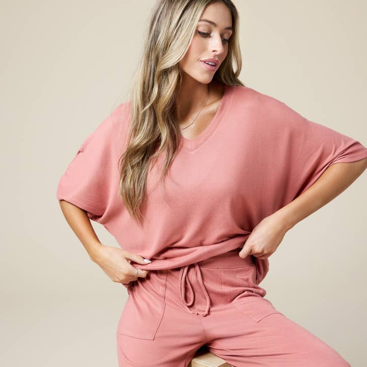 Softies - Wholesale Lounge Set - Women's - Dream Jersey Relaxed V-neck with Capri Lounge Set for Women