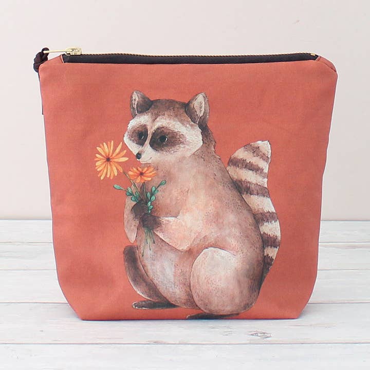 Milo the Raccoon | Large Zipper Pouch | Cosmetic Bag for wholesale by The Blue Rabbit House