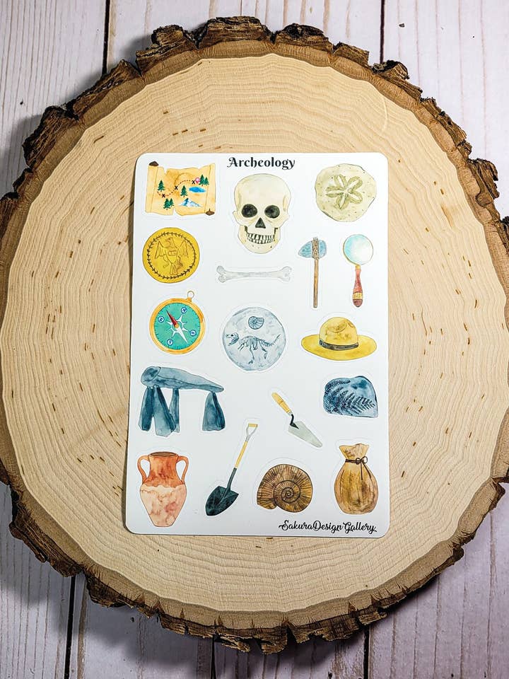 Foglio di Adesivi di Archeologia, Adesivi di Archeologo per la vendita all'ingrosso da parte di Sakura Design Gallery