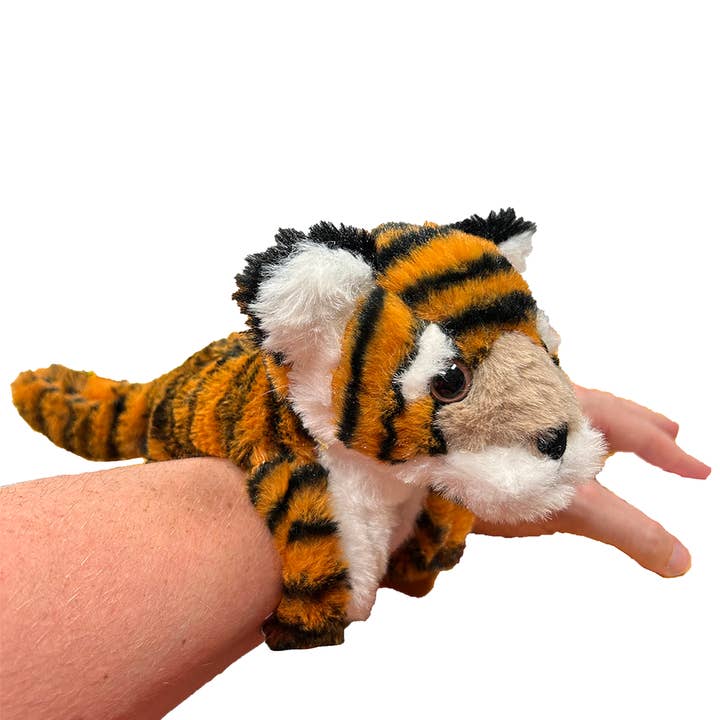 Tiger Plush Stuffed Animal with Two Slap Bracelets for wholesale by Texas Toy Distribution