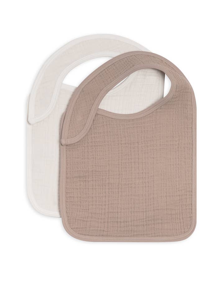 Organic 2-Pack Muslin Bibs - Beige + Coconut for wholesale by Colored Organics