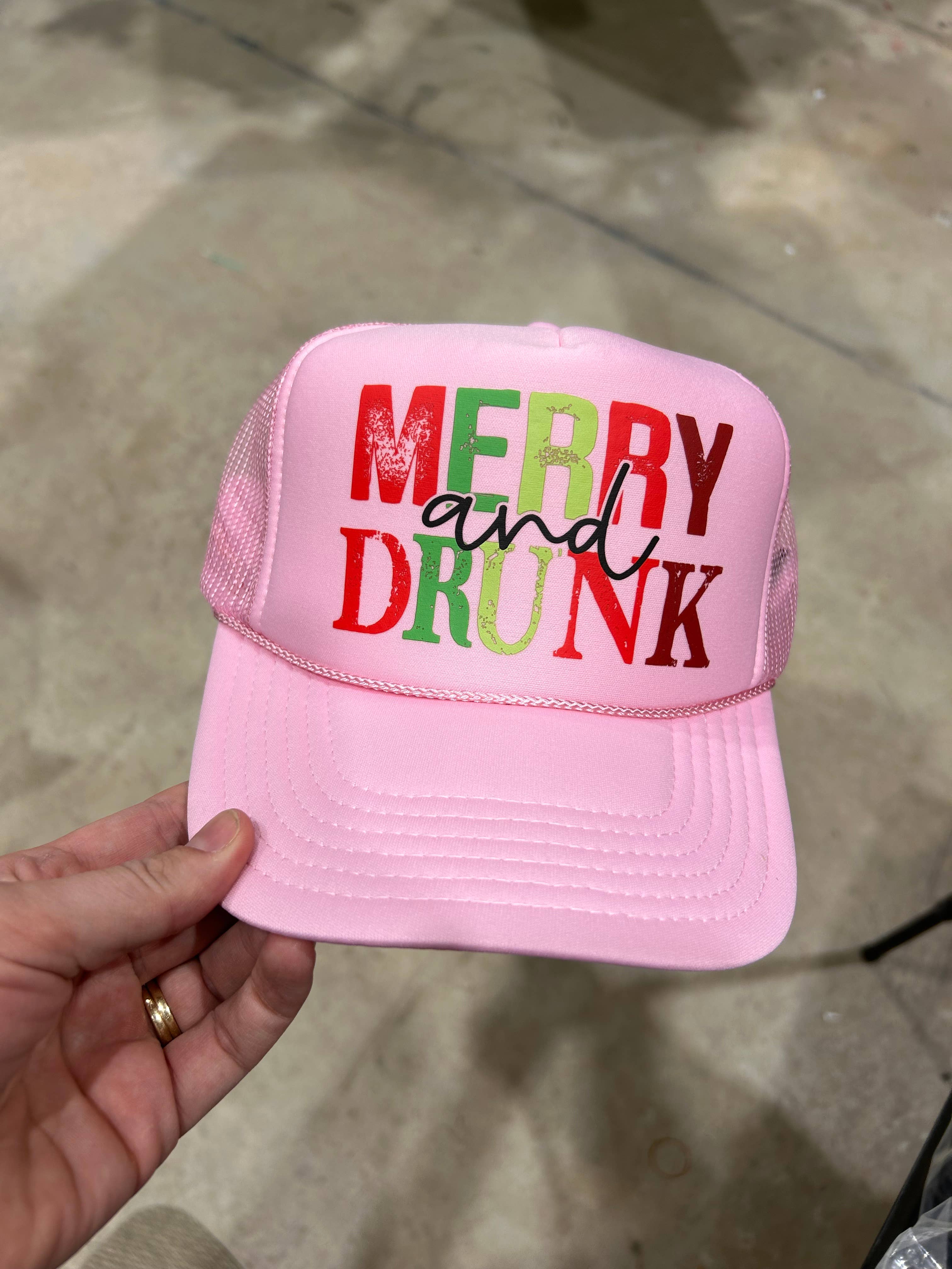 Vibes Hat Company – wholesale Trucker hat – Women’s – Merry & Drunk Trucker | Christmas Caps| Holiday | Santa2