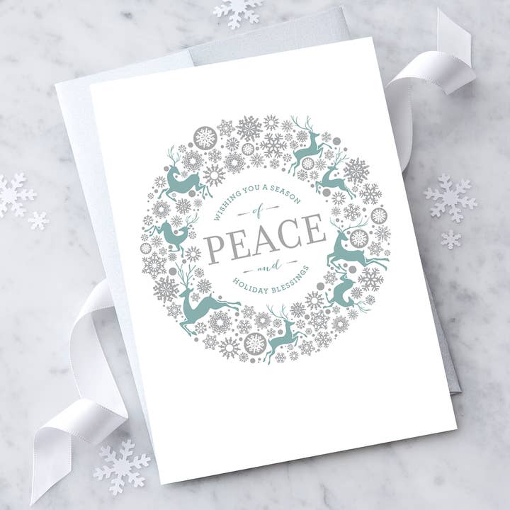 Peace And Holiday Blessing - 8 Boxed Holiday Greeting Cards for wholesale by Design With Heart