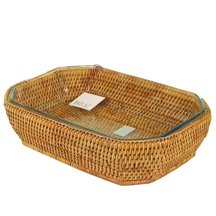 Baolgi Pyrex Octo L Auflaufform mit Rattan- und Acrylkorb für den Großhandel von Baolgi