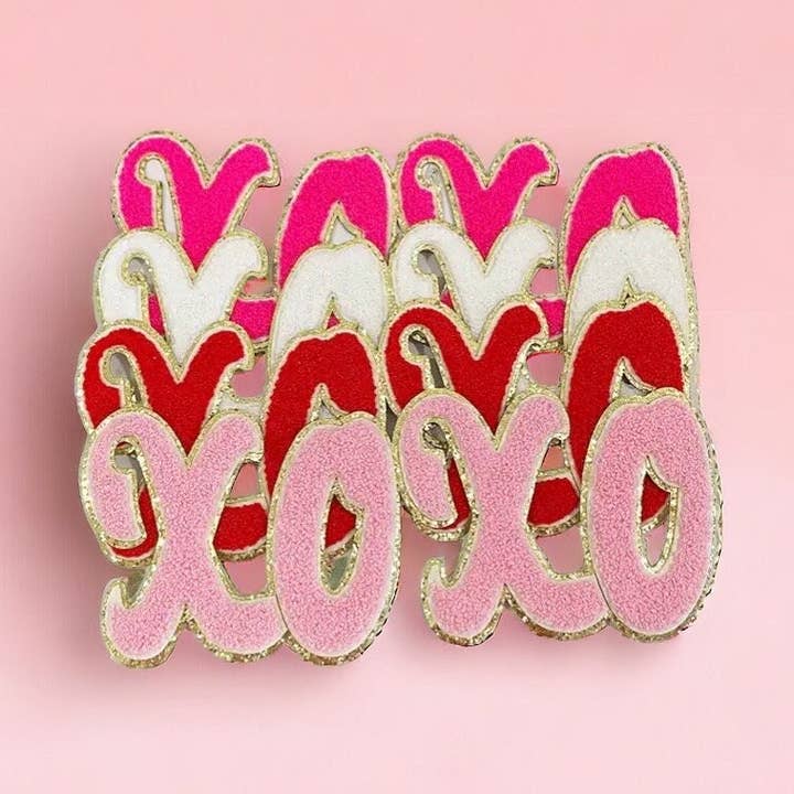 XOXO Valentine's Day Chenille Iron On Patch for wholesale by Rosie Posie Patches