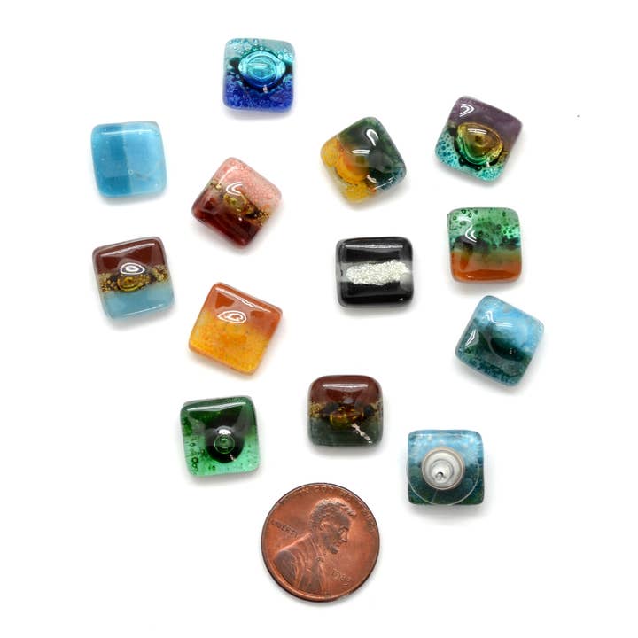 Small Square Glass Stud Earrings - Assorted Colors for wholesale by Dunitz & Company