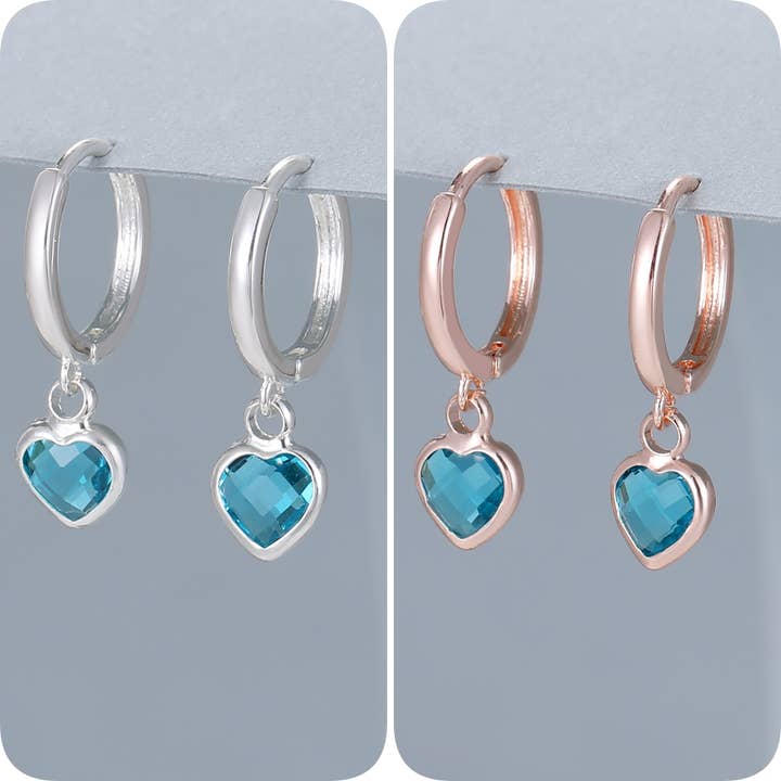 Heart Lac Bleu Semi-precious Huggie Earrings E101954S/R for wholesale by Gracee Jewellery
