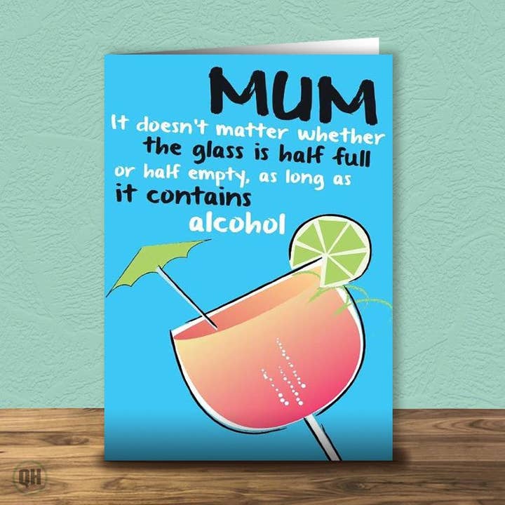 Mother's Day Card - Glass Half Full or Empty for wholesale by Quitting Hollywood