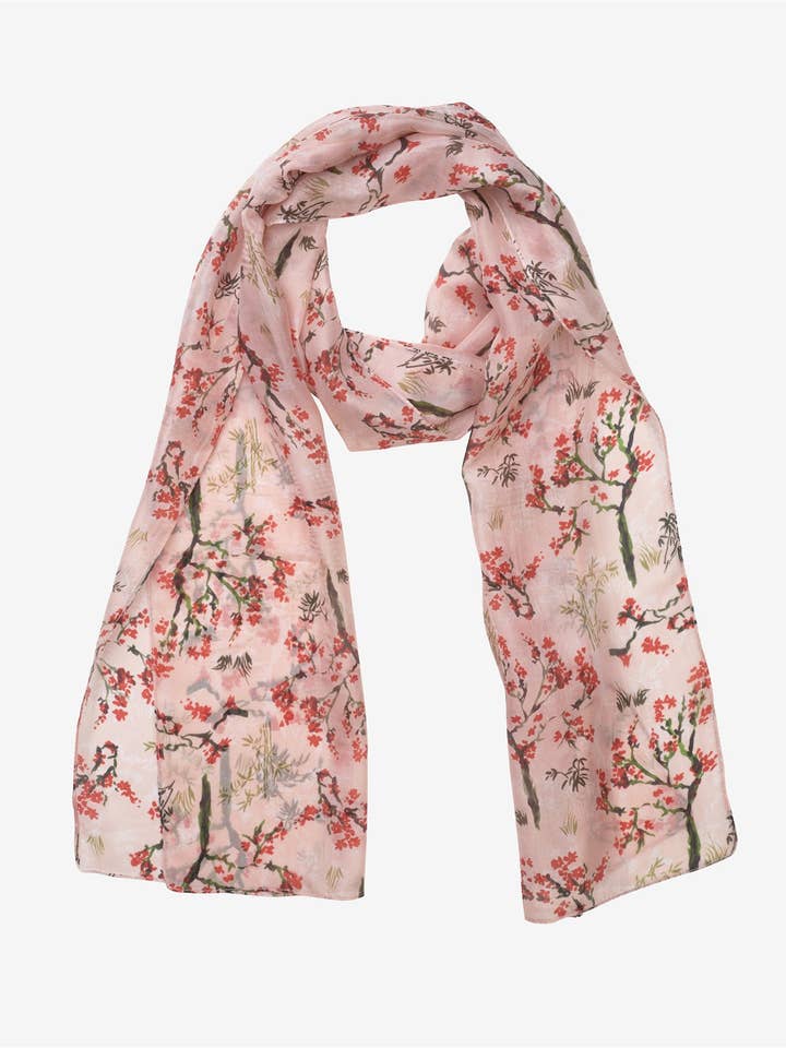 Trykt Silk Tørklæde - Blomstret Pink for engroshandel hos Quintessential