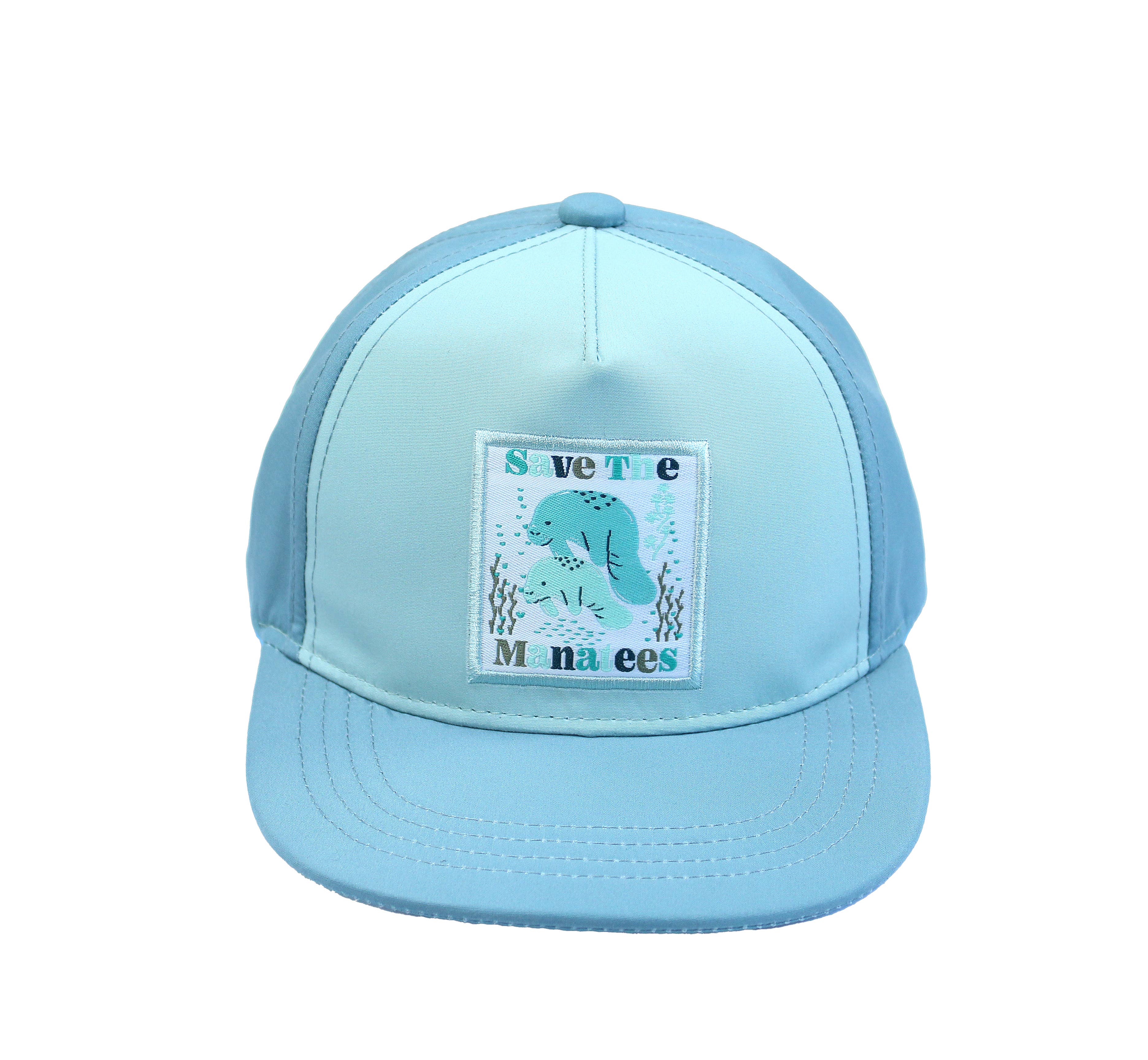 Blue Multi Save the Manatees Ocean Conservation Kids Snapback Hat for wholesale on Faire