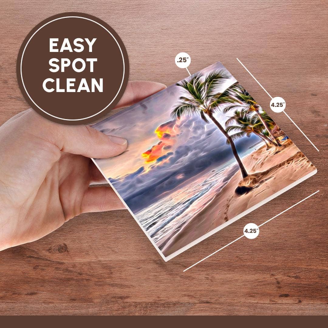 3dRose - Wholesale Coasters - 3dRose, Palm Trees On A Beach Against A Stormy Sea Light Infused Painting, Coaster6