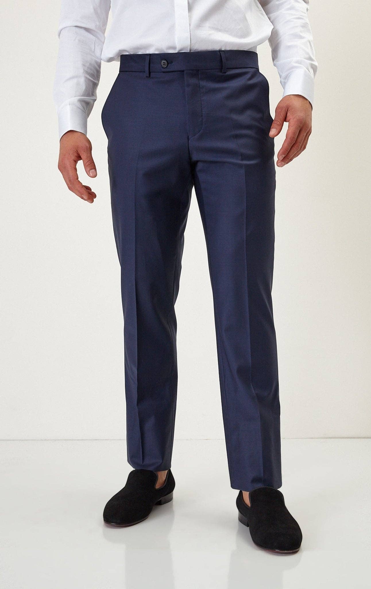 NAVY SOLIDO Abito da uomo Ron Tomson doppiopetto in lana Merino Super 120s, blu navy in vendita all'ingrosso su Faire8