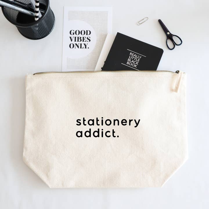 Stationery addict zipped pouch organiser / pencil case bag for wholesale by Word Up Creative
