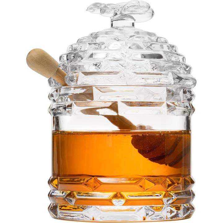 The Wine Savant / Khen Glassware - Wholesale Honey Pot - Bee Honey Jar, Rosh Hashanah 5" H - Glass Honey Pot