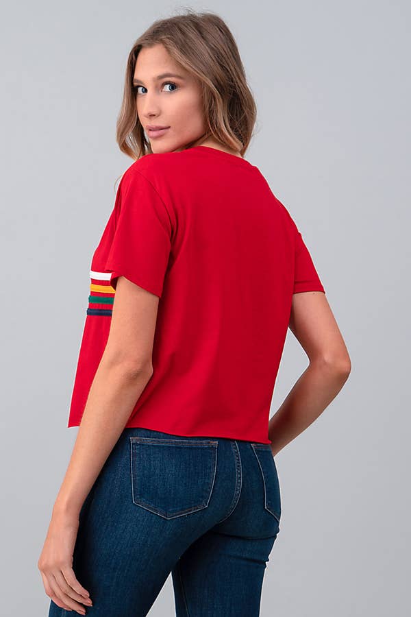 RED JT34164 - MULITI COLOR LINE ON CROP TOP for wholesale on Faire2