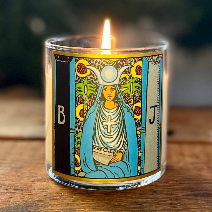 8.5oz High Priestess Tarot Candle for wholesale by Magic Fairy Candles