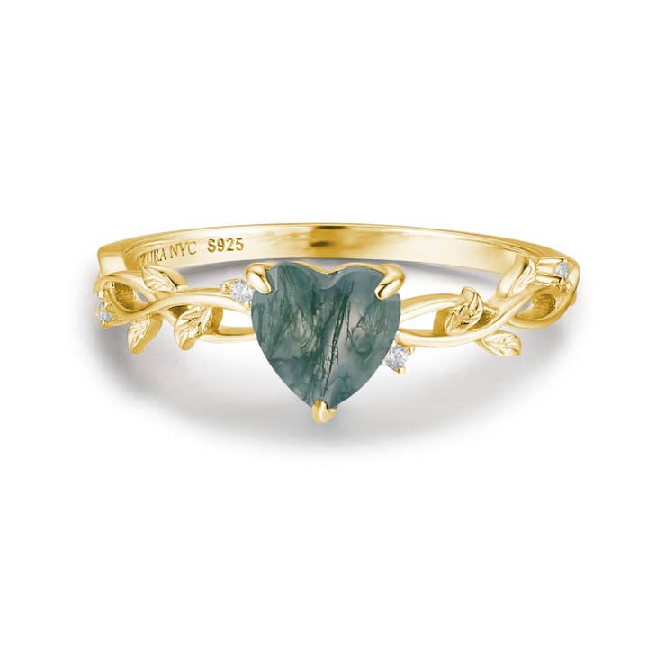 Azura Jewelry - Wholesale Band/Stacked Ring - Everlasting Heart Moss Agate Ring (Yellow Gold)©
