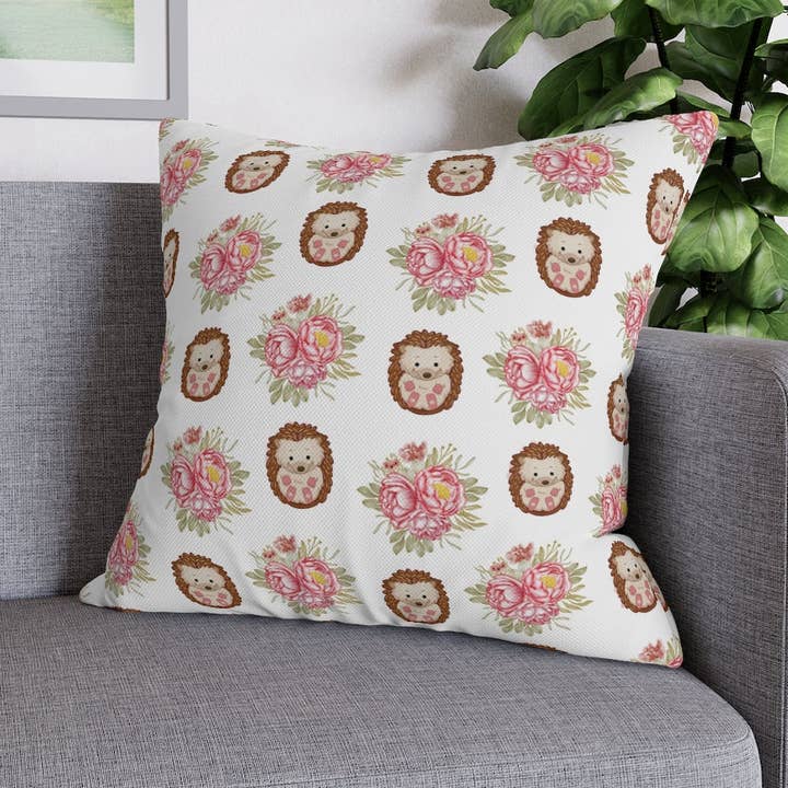 Hedgehog Pillow Case - Throw Pillow Cover - Grandmillennial Style for wholesale by Peccole House