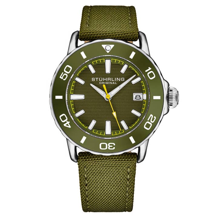 Stuhrling – Großhandel Armbanduhr – Herren – Explorer Quartz 40 mm Taucheruhr - Grünes Gehäuse und Armband