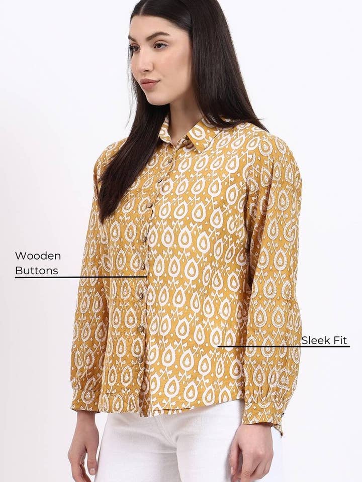 Hi Handmade - Wholesale Button Down Shirt - Women's - Panel Shirt - Mustard