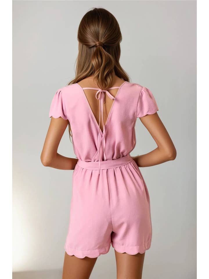 Mauve Scalloped Hem Romper with Self-Tie Ribbon - 27015R for wholesale on Faire3