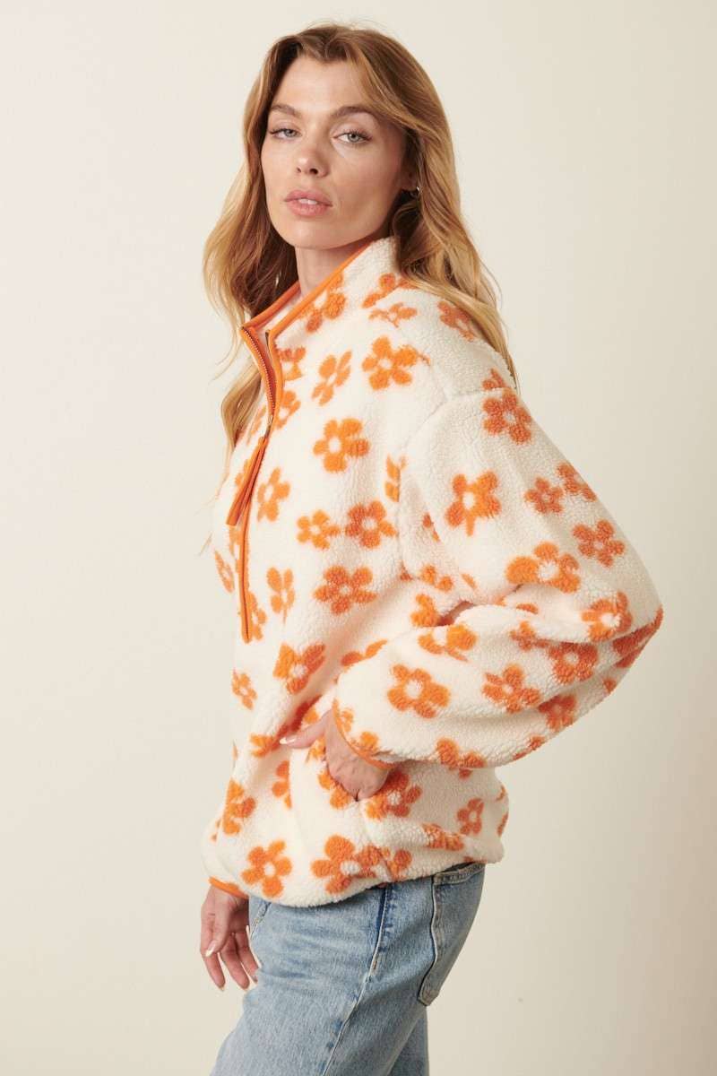 mittoshop - Vente Sweat-shirt – femme - PULL ZIPPÉ EN FOURRURE À MOTIF FLORAL8