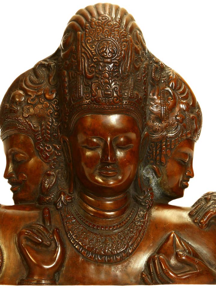 Trimurti (Brahma, Vishnu e Mahesha) | Statua in ottone per la vendita all'ingrosso da parte di Exotic India Art