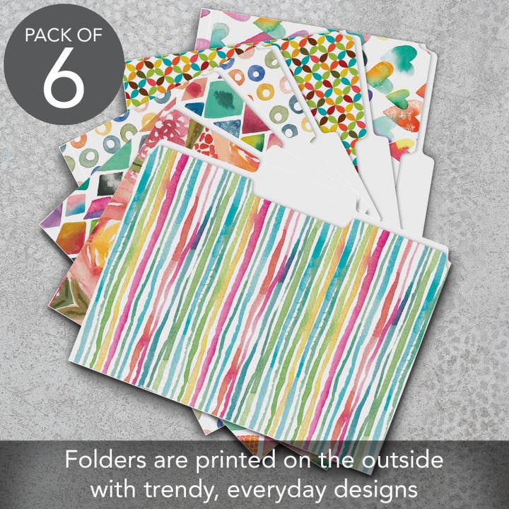 Conimar Promotions - Wholesale Folders - Colorful 6pk Asst. Decorative Reusable File Folders 5