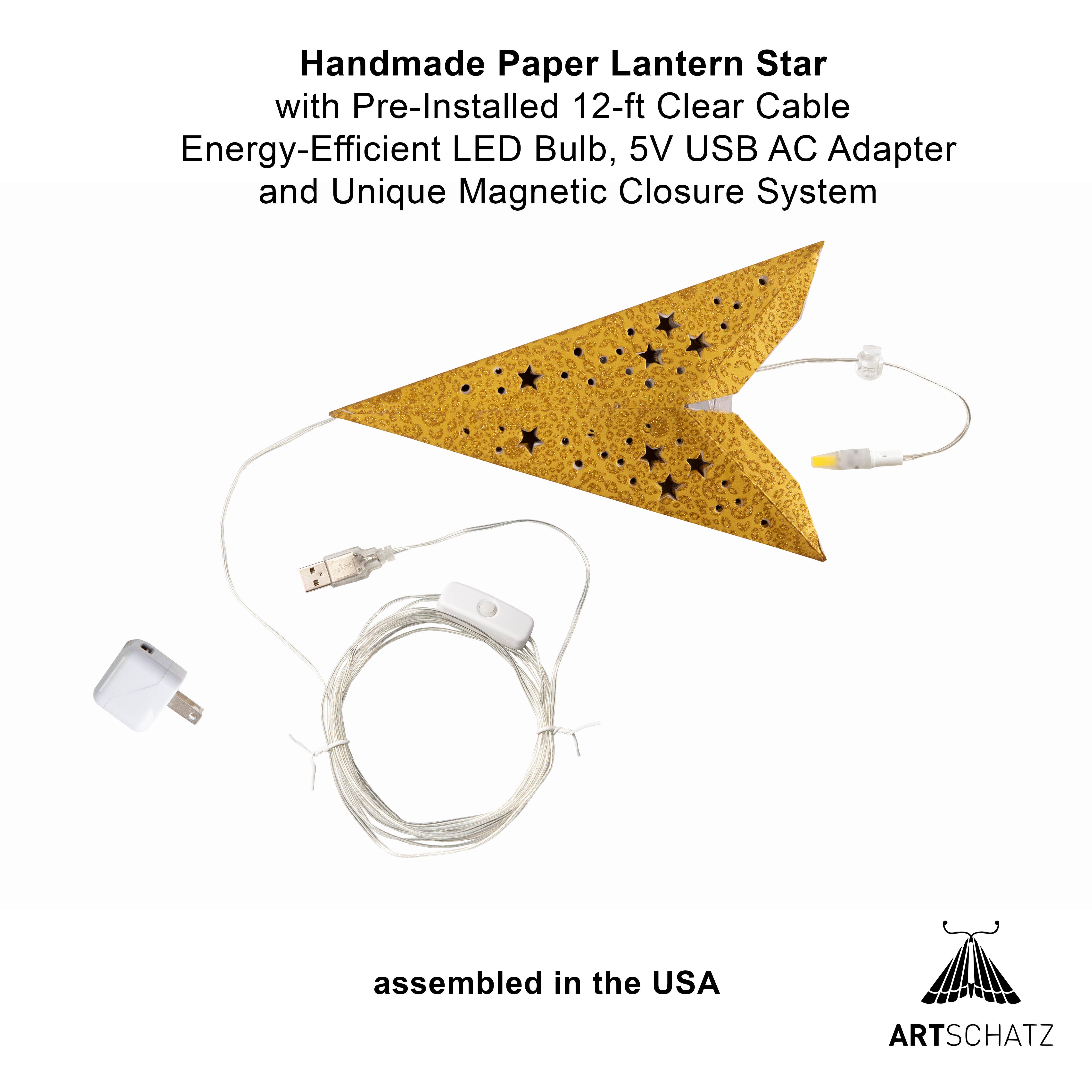 Artschatz LLC - Vendita all'ingrosso Lanterne/lampade di carta - Lanterna a stella di carta dorata con glitter Hrim Star 9 Punti 16"2