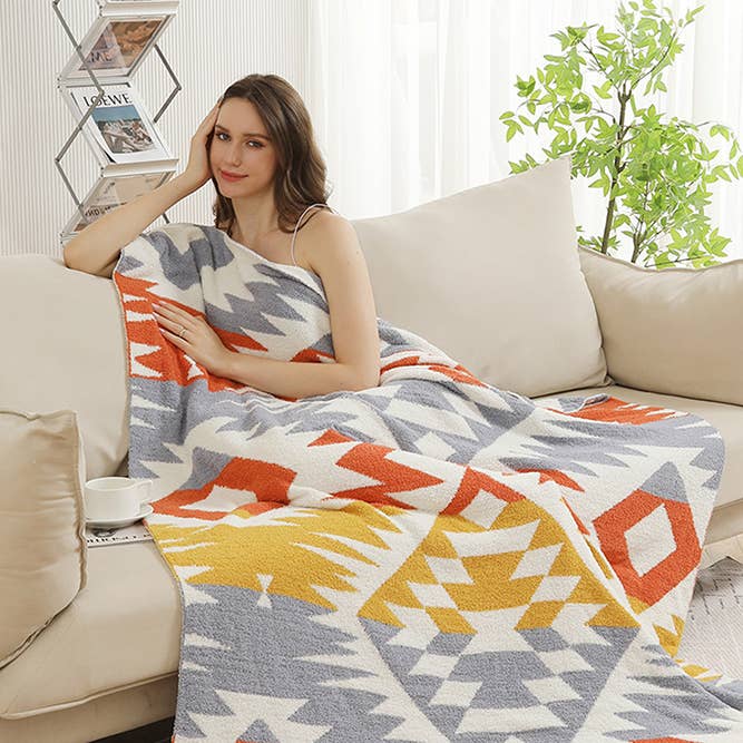 Hana - Vendita all'ingrosso Plaid - Coperta invernale reversibile con motivo tribale10