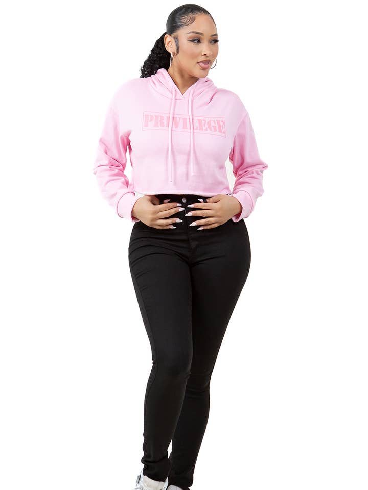 Yellow Cabbage - Wholesale Hoodie - Women's - YT4610 Privilege Printed Cropped Long Sleeve Hoodie 6