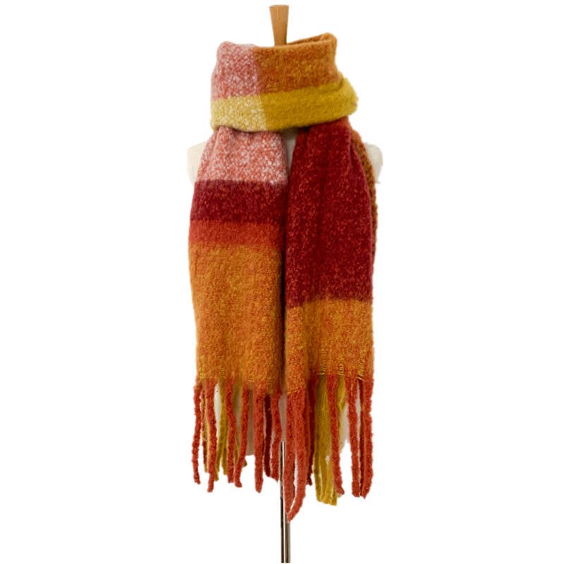Adorro – wholesale Scarf – Women's – Soft Chunky Plaid Fleece Oblong Tassel Scarf5