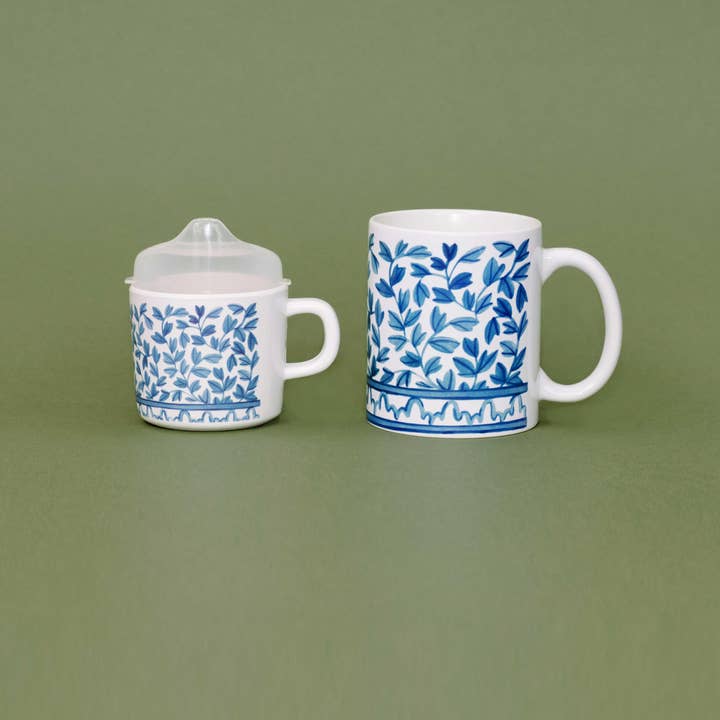 Helmsie - Wholesale Coffee/Tea Cup - Blue and White Mama and Me Cup Set